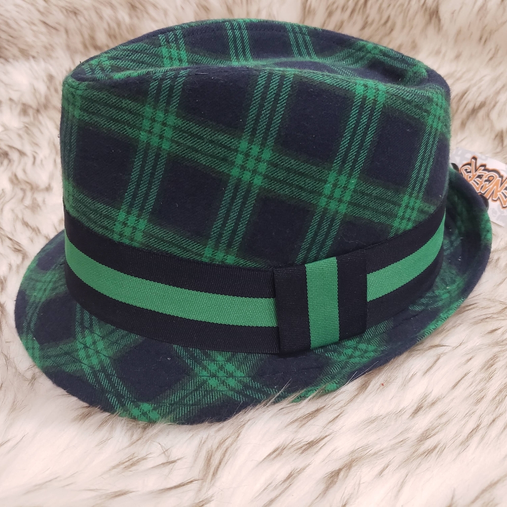 Green and Navy Blue Plaid Women's Fedora